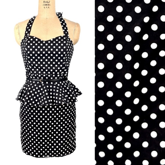 Grass Collection Retro Polka Dot Peplum Wiggle Dress - Picture 1 of 5